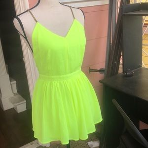 Neon green/lime romper mini dress! Sml open back